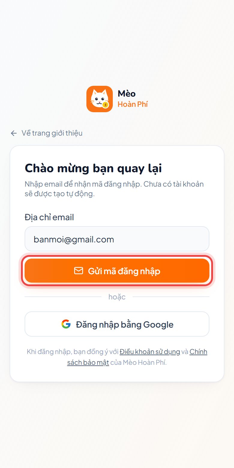 Trang đăng nhập Mèo Hoàn Phí